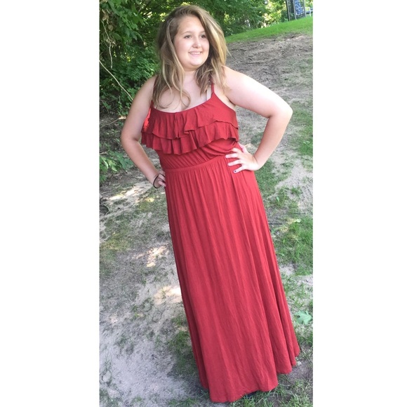 burnt orange boho maxi dress